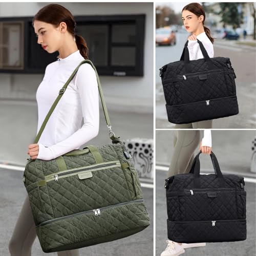 Suweir travel bag weekender for women large duffel bag for men carry-on bag hospital bag delivery with shoe compartment gym travel bag with toiletry bag & laptop compartment for trips, sports, fitness