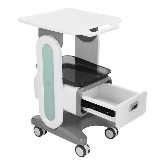 Cosmetic trolley salon cart up to 60 kg Portable device cart with large worktop and drawer Mobile work cart for beauty tools, laboratory