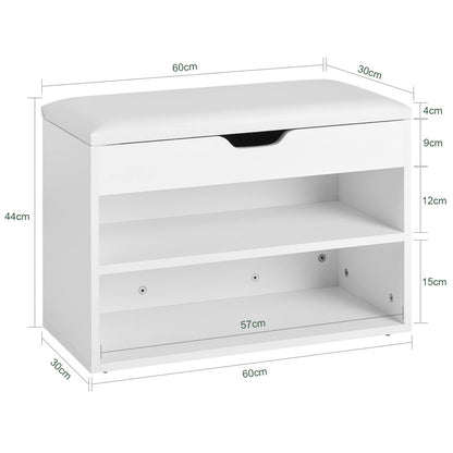 SoBuy Shoe Bench Shoe Rack with Seat and Storage Space, sturdy shoe box for hallway living room, space-saving, up to 120 kg load capacity, white 60x30x44 cm FSR25-W