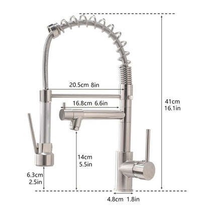 AIMADI Kitchen Faucet with Sprayer 360° Swivel Mixer Tap Pull Down Spring Kitchen Sink Faucet Brushed Nickel Spiral Spring Faucet