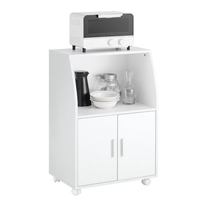 SoBuy Kitchen Trolley with Worktop, Mobile Serving Trolley with Drawer, Microwave Cabinet on Wheels, White Kitchen Cabinet Trolley for Small Kitchens, Office, or Dining Room. 92x59x40cm FRG241-W.