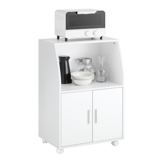 SoBuy Kitchen Trolley with Worktop, Mobile Serving Trolley with Drawer, Microwave Cabinet on Wheels, White Kitchen Cabinet Trolley for Small Kitchens, Office, or Dining Room. 92x59x40cm FRG241-W.