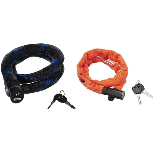 ABUS armored cable lock Ivera Steel-O-Flex 7200 - cable lock made of steel cable with armored steel sleeves 110 cm & chain lock 1500 Web - bike lock made of special steel - 4 mm round chain 60 cm Orange