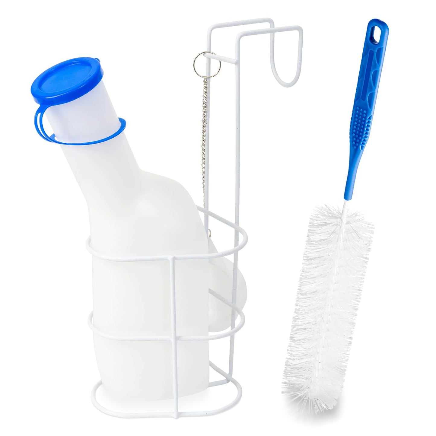 ARNOMED® PP male urinal 1L [WITH HOLDER & BRUSH], portable urinal bottle with screw cap, square-shaped male pee bottle, emergency pee bottle for men, urinal for men, duck urinal