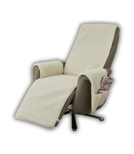 K. & N. Pure wool with armrest covers and long foot part, Natural 59750. Center part approx. 200x50cm, armrests approx. 60x40cm.