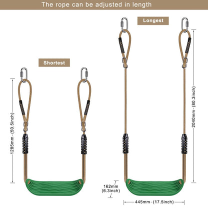 BeneLabel Non-Slip Swing Seat with Adjustable Rope and Carabiners - Heavy Duty Playground Swing Set Accessories for Kids and Adults - 220LB Capacity-Green
