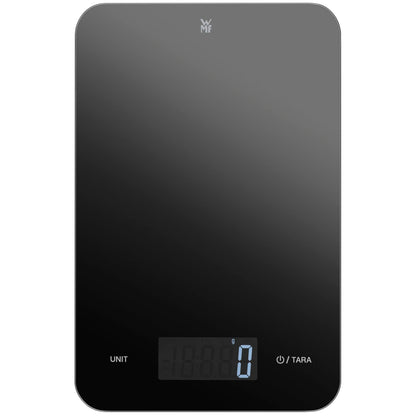 WMF Digital Kitchen Scale black 23 x 15 x 2 cm, baking scale, household scale, digital kitchen scale, safety glass, precise to the gram, tare function, 5kg maximum weight, black
