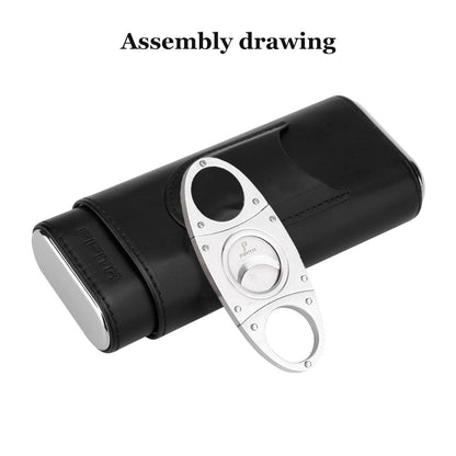 PIPITA Cigar Case Portable Travel 3 Tubes Elegant Cigar Humidor made of leather with high-end stainless steel cigar cutter Portable Gift Bag