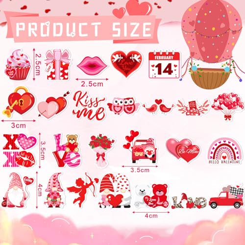 JULBEAR Valentine's Day foam stickers, 300 pieces, cartoon styles, color printed, hearts, self-adhesive stickers for kids, party favors, crafts, decorations.