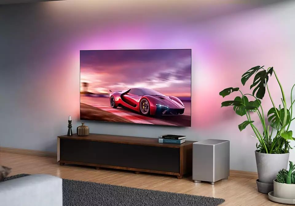 Philips TAW8506 Wireless Subwoofer, 20cm subwoofer for Philips TV, 300W max, Super Bass subwoofer for home cinema, DTS PlayFi, Dimensions: 24 x 39 x 40 cm, Silver design, TAW8506/10