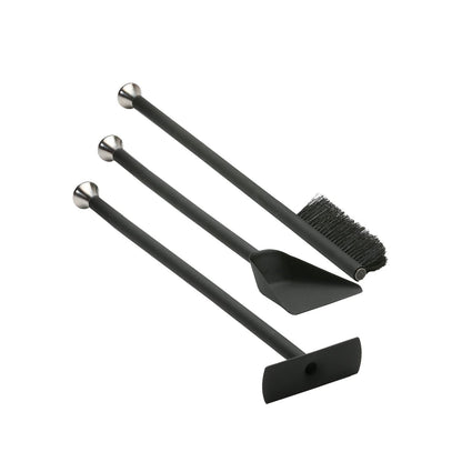 Morsø Ellipse Fireplace Tool Set - high-quality designer fireplace set, 4-piece set with shovel, brush, fire poker/blowpipe & bucket, black