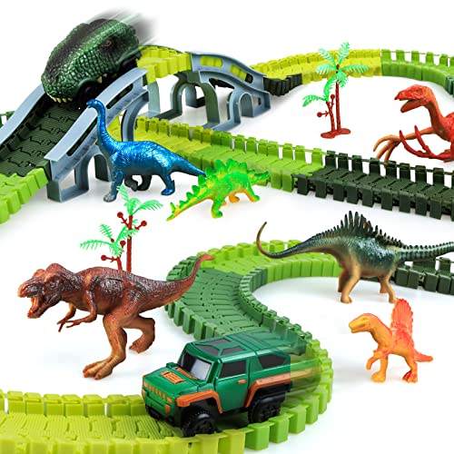 Kizplays 260pcs Car Racing Track 6 Cars Excavator Toy from Toy Cars Highway from 3 4 5 6 Years Boys Girls, Flexible Track Crane Games, Electric Car Racing Track for Kids (Green)