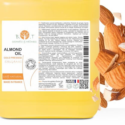 Almond Oil ORGANIC Pure, Cold Pressed, Natural. Cosmetic Massage Oil, Hair and Beard Oil, Body Oil, Anti-Wrinkle Facial Oil, Stretch Marks, Nails, Almond Oil Baby, Scalp Oil - 5000 ml