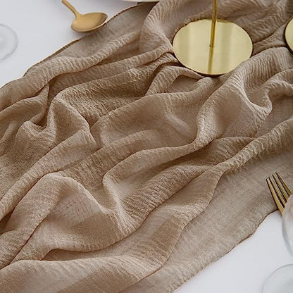 AOKSUNOVA Wedding Table Runner Muslin Long Cheese Cloth Table Runner Fabric Brown 3m x 80cm Washable