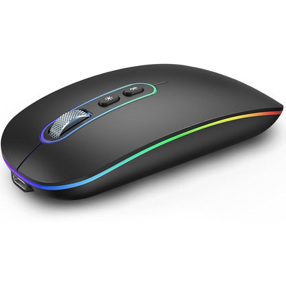 RaceGT Rechargeable Wireless Mouse Bluetooth 5.1 + USB 2.4GHz LED Mouse Wireless Ergonomic Quiet Click 3 Adjustable DPI Level with On/Off Switch, Portable Mouse for Laptop PC Notebook Computer