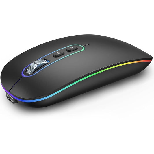 RaceGT Rechargeable Wireless Mouse Bluetooth 5.1 + USB 2.4GHz LED Mouse Wireless Ergonomic Quiet Click 3 Adjustable DPI Level with On/Off Switch, Portable Mouse for Laptop PC Notebook Computer