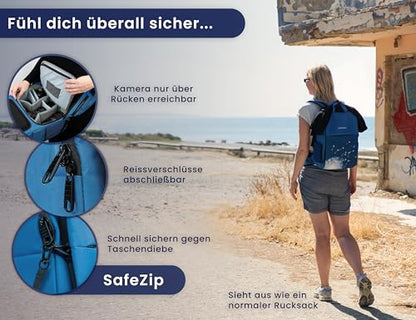DISCOVERBAG Women's Camera Backpack Anti-Theft [with Hip Belt] 14” Laptop Compartment Camera Backpack for DSLR Cameras (Blue Dandelion)