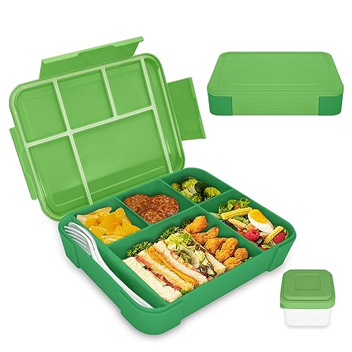 IJIAMY kids bento box with compartments, 1300ml lunch box for school & kindergarten, leak-proof lunchbox for children (light green)