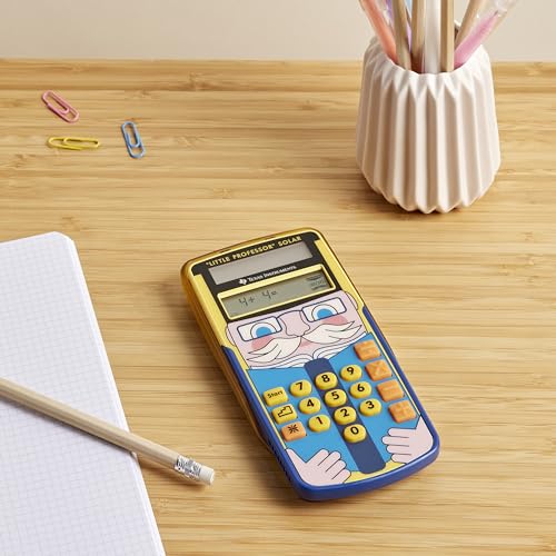 Texas Instruments Little Professor Calculator (for preschool and elementary school, solar powered, with 80,000 math problems) yellow-blue.