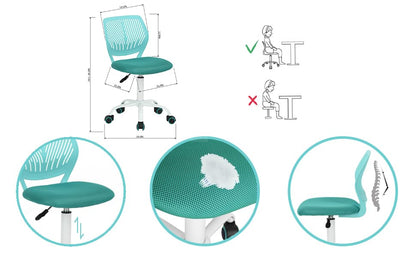 FurnitureR Desk Chair, Study Swivel Chair without Armrests, Adjustable Office Chair, Work Chair for Home Office, Bedroom, Study Room, Turquoise.