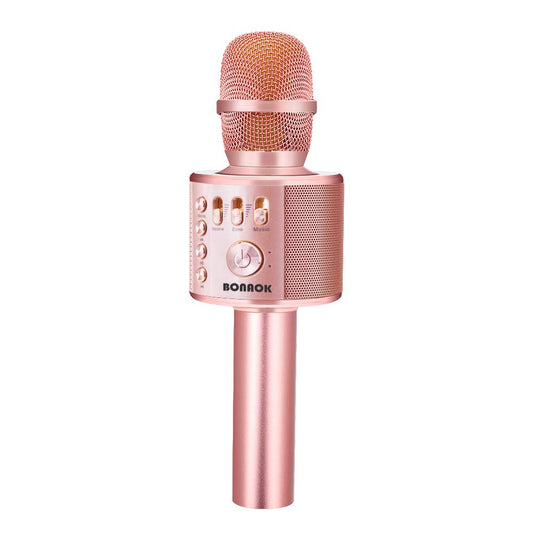 BONAOK Wireless Bluetooth Karaoke Microphone, Portable 3 in 1 Karaoke Handheld Mic Birthday Gift Home Party Speaker for iPhone/Android/iPad/PC/Smartphone (Rose Gold Plus)