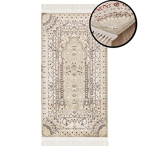 paid Carpet Prayer rug - Runner Seccade Namaz - 70x125cm - Beige Green Red - with fringes Islam Soft Oriental Living room Wall decoration