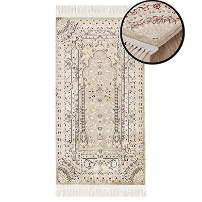 paid Carpet Prayer rug - Runner Seccade Namaz - 70x125cm - Beige Green Red - with fringes Islam Soft Oriental Living room Wall decoration