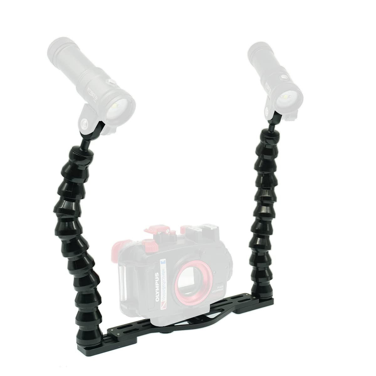 nitescuba Underwater Tray Camera Mount Action Camera Photo Stabilizer for gopro, RX100, PT-059 with Dual Flex Arm Adapter Supports Flashlight