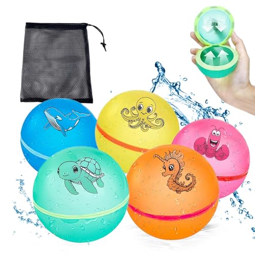 Betensh Reusable Water Balloons 5 Pack, Magnetic Water Balloons, Outdoor Water Toys for Summer Party, Water Park