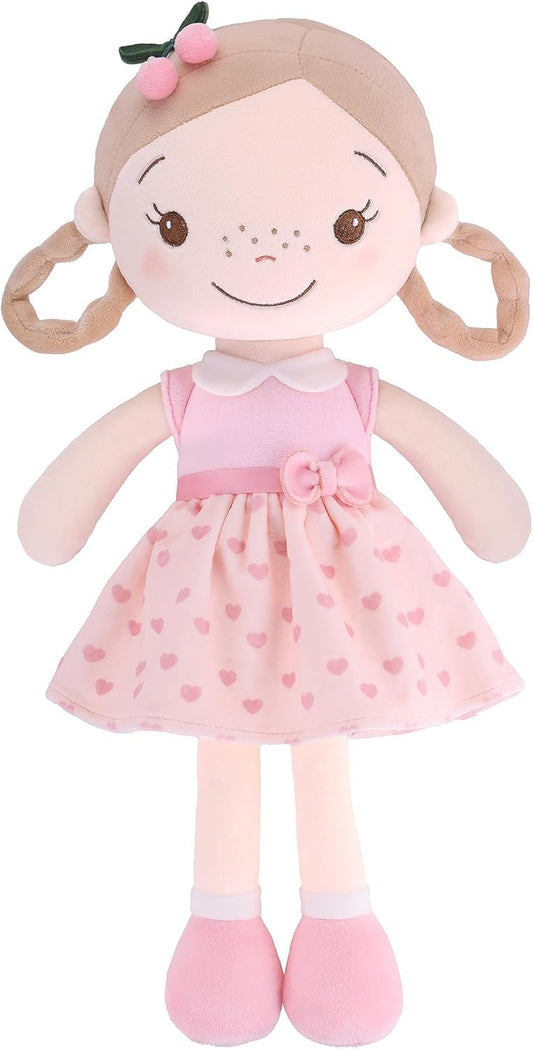 GAGAKU 40 cm Soft Fabric Doll, Guardian Angel Dolls, Baptism Gift for Baby Girls, Plush Toy, Lucky Charm for Children aged 3-5 Years (40cm Cherry Girl)