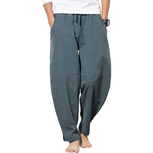 Men Women Harem Pants Aladdin Pants - Chinese Retro Style Wide Leg Yoga Pants Pilates Martial Arts Kung Fu Thai Casual Knickerbocker Stretchy Workout Pants (Gray, M)