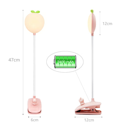 QJUZO Clip-on bedside lamp for children, LED clip light with dimmable reading lamp, book clip USB rechargeable desk lamp with flexible gooseneck, 2400mAh battery, pink