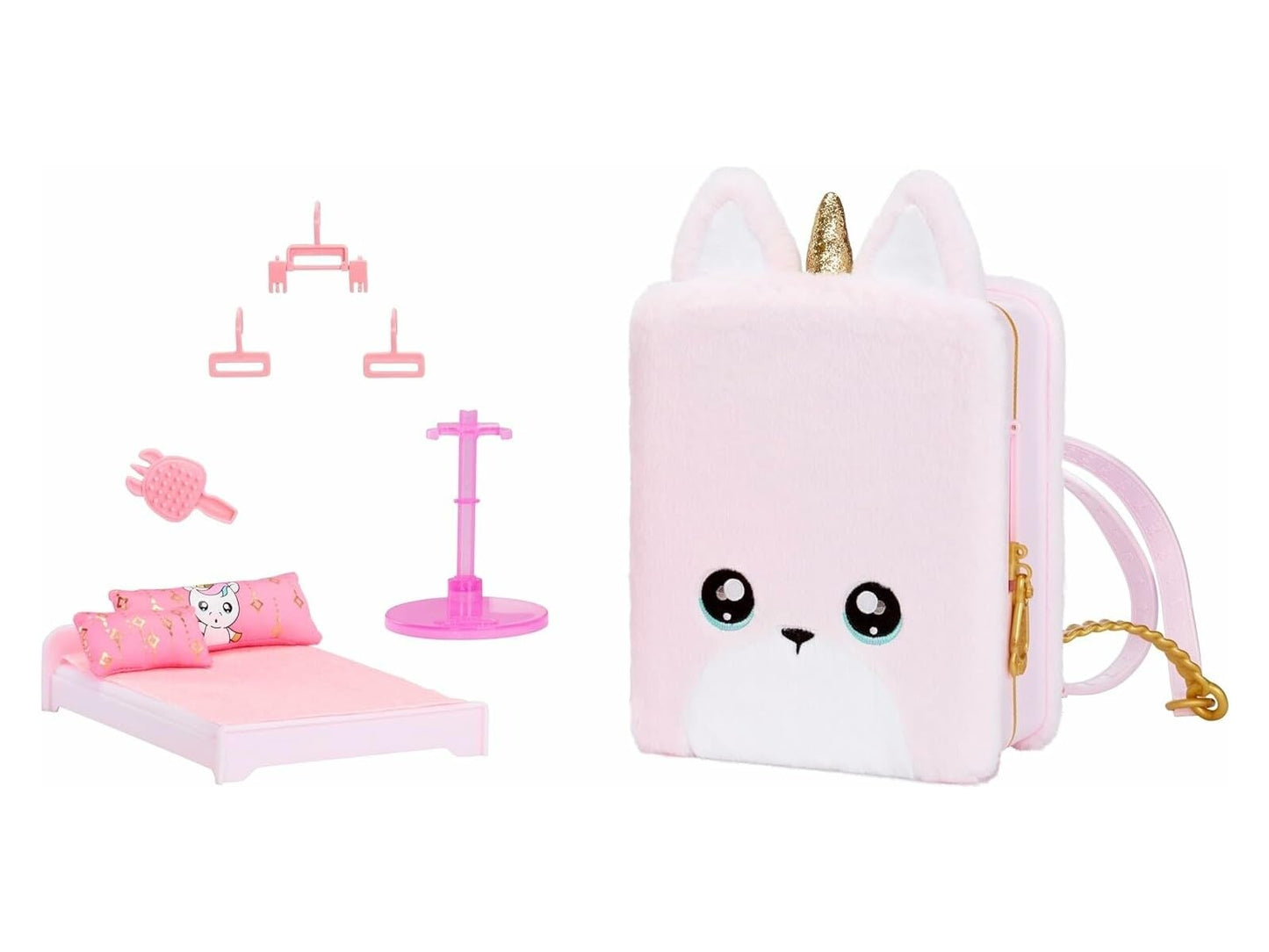 Na! Na! Na! Surprise 3-in-1 Backpack Bedroom Unicorn Playset with fashion doll Britney Sparkles and fluffy pink Unicorn backpack, closet with pillows & blanket - Perfect for kids ages 3 and up.