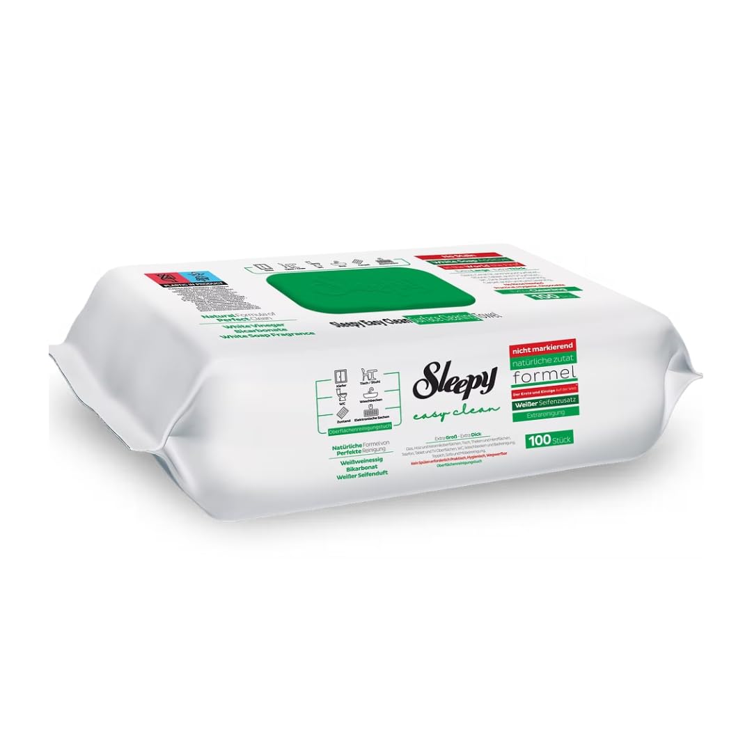 Sleepy Easy Clean - 6 pack cleaning wipes (Green, 6 × 100 pieces, White soap formula) - streak-free shine on all surfaces.