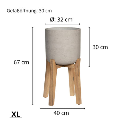 Finestgreen Charlie feet high | Handcrafted plant container on wooden legs (XL Ø:40 H:67 cm, Grey) | Pottery Pots