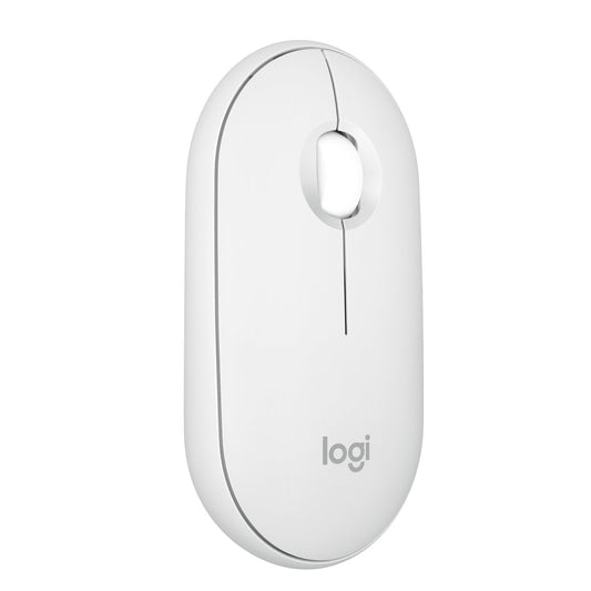 Logitech Pebble Mouse 2 M350 is a slim wireless Bluetooth mouse, mobile, lightweight, customizable button, quiet clicks, Easy-Switch for Windows, macOS, iPadOS, Android, ChromeOS - White