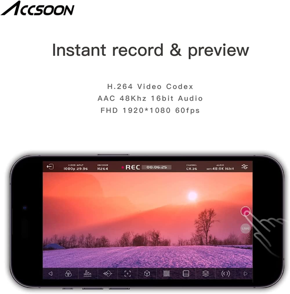 Accsoon SeeMo video monitor handset camera HDMI to iOS video capture adapter for iPhone and iPad FHD 1920*1080P 60FPS real-time streaming recording preview, iOS 12.0 or higher (White)