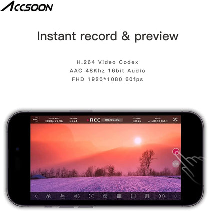 Accsoon SeeMo video monitor handset camera HDMI to iOS video capture adapter for iPhone and iPad FHD 1920*1080P 60FPS real-time streaming recording preview, iOS 12.0 or higher (White)