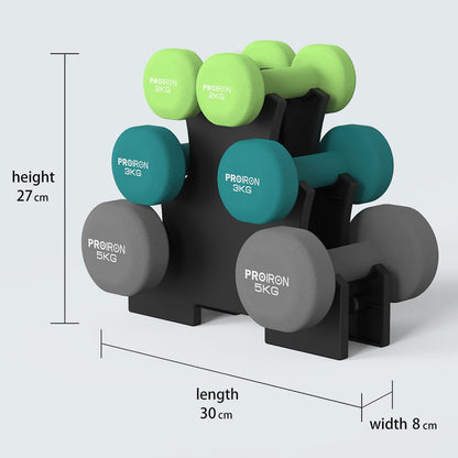 PROIRON Neoprene Dumbbells Set for Women with Stand (3 pairs of 2kg, 3kg, 5kg)