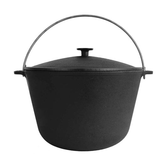 4BIG.fun Kazan 6L made of cast iron with handle and cast iron lid | Swivel pot camping pot goulash kettle | Cast Iron KETTLE Tatar Kasan | Braising pan Asia WOK | Lid outdoor BBQ camping storage pot