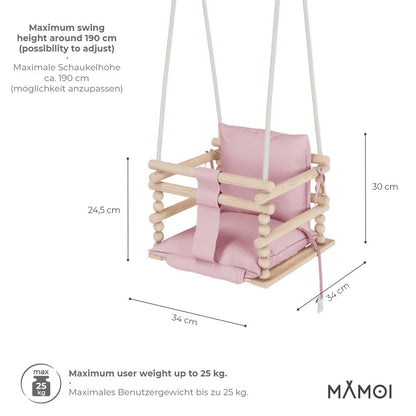 MAMOI® baby swing, indoor swing, wooden swing for babies and children, children's swing, wooden swings, toddler swing for nursery and door frames, 3 in 1.