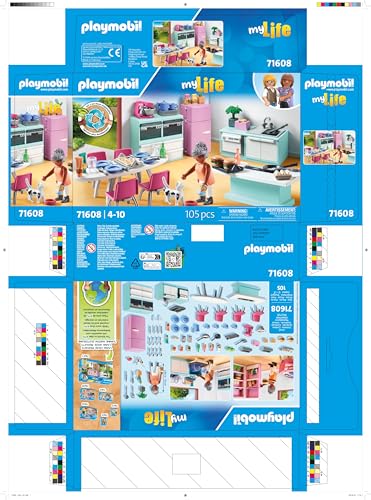 PLAYMOBIL MyLife 71608 Kitchen with Dining Area, fully equipped kitchen for detailed play, made from over 80% recycled and bio-based materials, creative toy for children ages 4 and up.