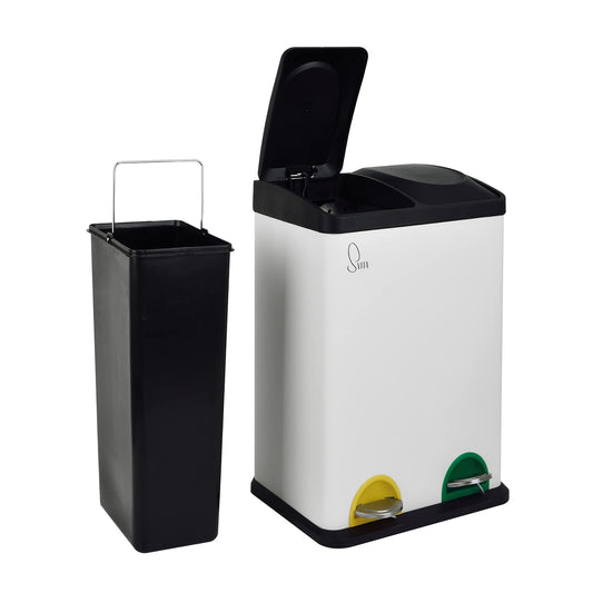 SVITA TC2X20 Kitchen Bin 40L Capacity 2x20L Trash Bin 2 Compartment Garbage Can Waste Separation Step Bin Steel White