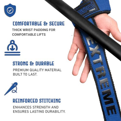 EVO Fitness lifting straps are perfect for bodybuilding and intense workouts like deadlifts. They are suitable for both men and women. Get yours in blue today!