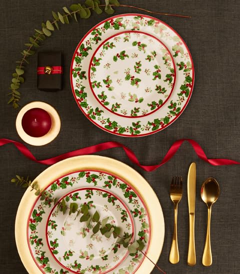 Service set HOLLY 16 pieces for 4 persons/Christmas - Merry Christmas/classic holly decor/porcelain round shape/Waterside England by Retsch Arzberg