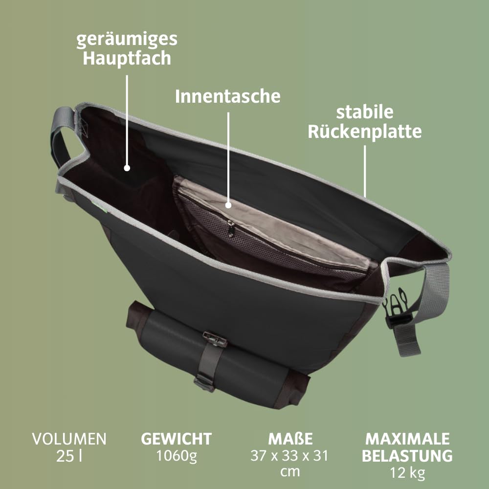 VAUDE bicycle bag for luggage rack Aqua Back Plus Single 1 x 25 L in khaki, rear bag waterproof, bicycle luggage rack bag rear, easy attachment - Made in Germany