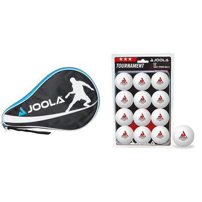 JOOLA Unisex Adult TT Case Pocket Racket Cover, Blue & Table Tennis Balls Tournament 3-Star Selected 40+mm Diameter Premium Table Tennis Training Balls White, 12 Pieces