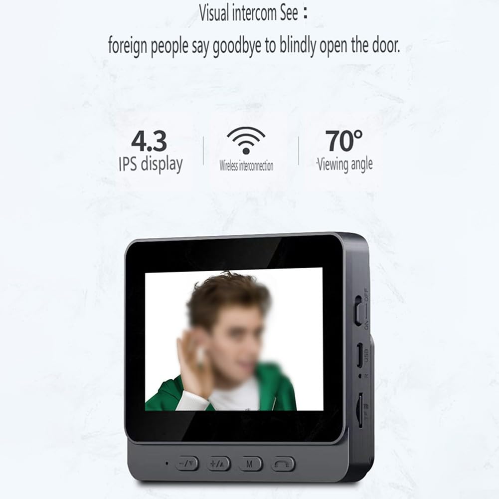 Wireless doorbell camera with monitor, video intercom system with 4.3 inch screen, phone security camera.