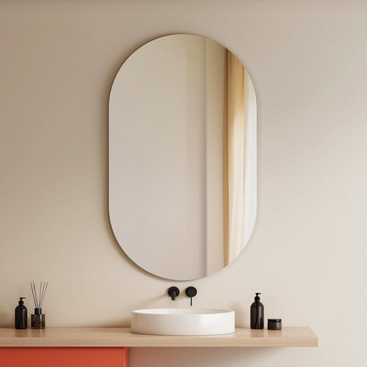 EMKE Oval Bathroom Mirror 60 x 100 cm Oval Wall Mirror Safety Explosion-proof Mirror Horizontal/Vertical Decorative HD Wall Mirror for Bathroom/Living Room/Hallway Oval Mirror