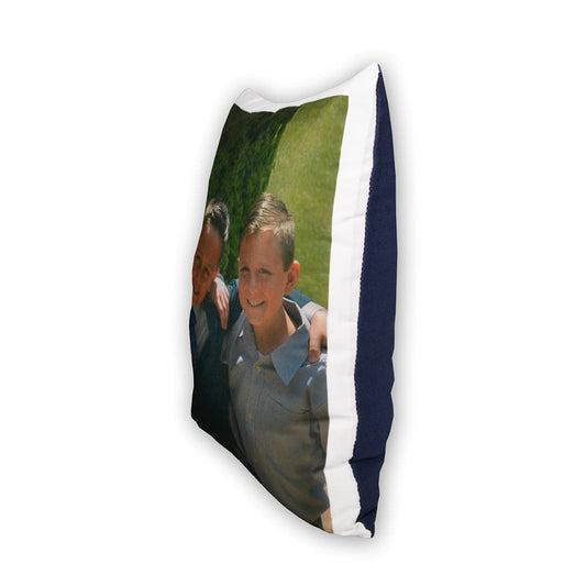 LOOXIS Personalized photo & text printed pillow, customizable – 40x40 cm, colored backside, linen texture – Gift idea for men, women, anniversary, birthday, housewarming – Midnight Blue.